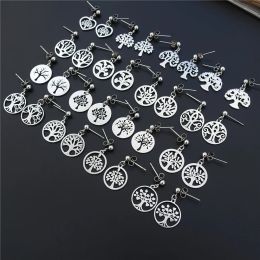 Earrings 12 Pairs The Tree of Life Stud Earrings Stainless Steel Classic Life Tree Plant Pendant Charm Women Girls Jewellery Wholesale Pack