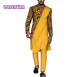 Ethnic Clothing 2 Pieces Set African Men Outfits Print Patchwork Long Sleeve T Shirt And Pants Traditional Trousers WYN1663