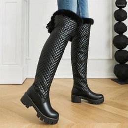 Boots Black White High Snow Woman Shoes Waterproof Over The Knee Female Fashion Fur Warm Plush Winter Long Ladies