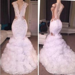 Dresses South African 2K17 Prom Dresses Long Lace Appliques Plunging Deep V Neck Criss Cross Straps Mermaid Evening Gowns Vintage Formal P