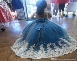 New Design Mint Green Girls Pageant Dresses Ball Gown Lace Appliqued Butterflies Kids Evening Prom Party Gowns9221197