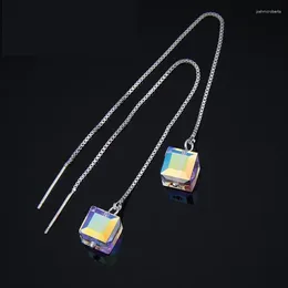 Dangle Earrings 2024 Fashion Long For Women Quality CZ Luxury Colorful Crystal Square Ear Line Drop Bijoux AE229