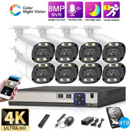 System 8CH 5MP 8MP 4K H.265 POE NVR Kit CCTV Security System Outdoor P2P TwoWay Audio Colorvu Night Video Surveillance IP Camera Set