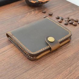 Waist Bags Vintage Handmade Crazy House Genuine Leather Men Card Holder Credit Wallet ID Case Cover