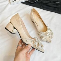 Dress Shoes Designer Woman Crystal Pumps Low Heeled Party Bride Wedding Female Sequin Loafers Ladies High Heels