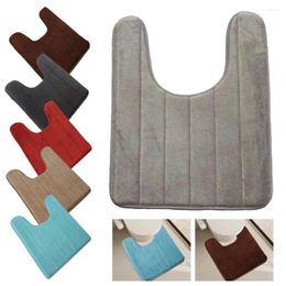 Bath Mats Solid Color Coral Fleece Toilet Rugs Simple U-shaped Bathroom Carpet Water Absorbing Foam Anti-slip Home Decoration