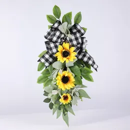 Decorative Flowers Simulation Sunflower Wreath Home Door Wall Decoration Fake Flower Festival Party DIY Pography Props