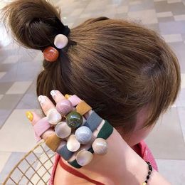 2024 Korea Style Hair Ropes Cute Simple Width Colour Metal Ball Elastic Hair Bands for Girl Women Fashion Hair Accessories - for Korea Style