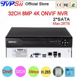 Recorder Face Detection 12V Hi3536C XMeye Surveillance Video Recorder 8mp 4K 32CH 32 Channel H.265+ 2*SATA IP Onvif WIFI CCTV DVR NVR