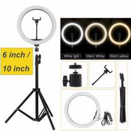Monopods Dimmable Led Selfie Ring Light with Tripod Usb Ring Lamp Portable Photography Ringlight with Stand Still for Cell Phone Studio