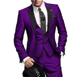 New Fashion Slim Fit Purple Groom Tuxedos Groomsman Tux Men Formal Business Suits Blazer Men Prom Party Suit JacketPantsVest9703983