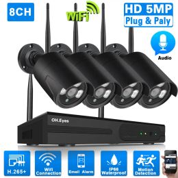 System H.265 CCTV Camera Security System Kit Wifi 5MP 4CH Wireless NVR Set Outdoor Audio Video Surveillance Camera System Kit 4 Channel