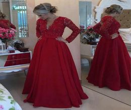 Vintage Red Long Sleeve Prom Evening Dresses 2019 gala jurken Applique Arabic Design A Line Women Night Party Gown4152338