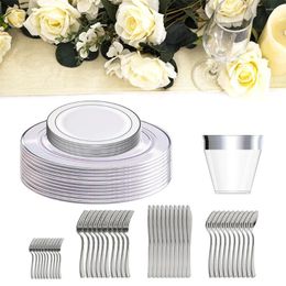 Dinnerware Sets 70Pcs Silver Set Dinner Plates Dessert Knife Fork Spoon Tableware For Wedding Birthday Parties