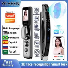 Lock Visual Intercom 3D Face Recognition Digital Smart Door Lock with Tuya Wifi Home Waterproof Fingerprint Code Multilingual Voice