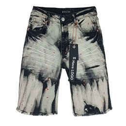 Novo shorts elástico da marca roxa com shorts de jeans perfurados americanos irregulares