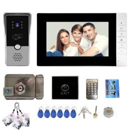 Intercom 7 Inch Wired Intercom with Electric Lock RFID Remote Access Control System Video Door Phone for Home Security Protection