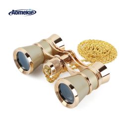 Optics Aomekie 3x25 Opera Glasses Binoculars Metal Body with Chain/handle Optical Lens Theatre Telescope Retro Design Women Girls Gift