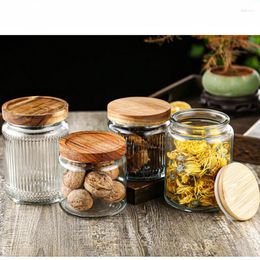 Storage Bottles Sealed Tank High Borosilicate Airtight Containers For Food Pots Transparent Glass Tea Jar Wooden Cover Container Cereals