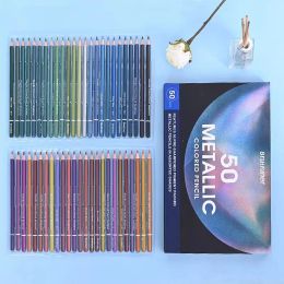 Sets Brutfuner 50pcs Metallic Coloured Pencil Set Paper Box Set Soft Sketch Painting Pencil Art School Supplies Artist Colouring Set
