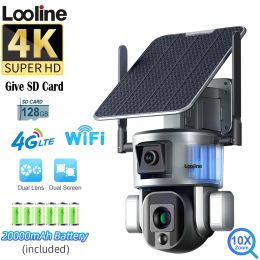 Cameras UHD 4K WiFi Solar Camera Surveillance Outdoor 4X 10X Optical Zoom Dual Lens Two way Audio Ai Security Tracking Camera PTZ Cam