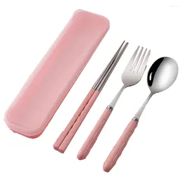 Dinnerware Sets Stainless Steel Chopsticks Spoons Forks Portable Tableware Boxes For Student Adult Travel Cafeteria