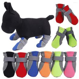 Dog Apparel 4 Pcs Pet Shoes Non-slip Soft Sole Reflective And Breathable Mesh Adjustable Straps Boots Anti-slip Protector Net