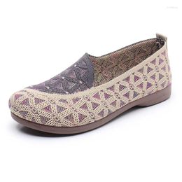 Casual Shoes Ladies Mesh Hollow-out Lightweight Summer Breathable Loafers Comfort Non-skid Mom Round Toe Slip On Flats 40