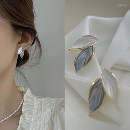 Stud Earrings Korean Arrival Metal Trendy Fresh Lovely Sweet Grey Leaf For Women Fashion Jewellery