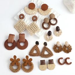 Dangle Earrings AENSOA Boho Handmade Geometric Wooden Rattan Braid Drop For Women Ethnic Bohemia Statement Earring Wholesale Jewelry
