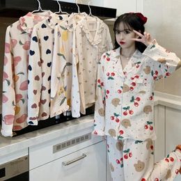 Home Clothing 2024 Spring Long Sleeve Cotton Print Pyjama Sets For Women Korean Loose Sleepwear Pyjama Homewear Pijama Mujer Clothes