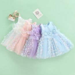 FOCUSNORM 16Y Kids Girls Tulle Princess Dress 4 Colors Sleeveless Flower Lace Tutu for Party 240326