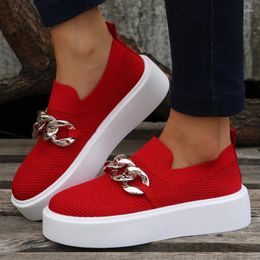 Casual Shoes 2024 Large Size Flying Woven Board Mesh Metal Chain Thick Bottom Flat For Women