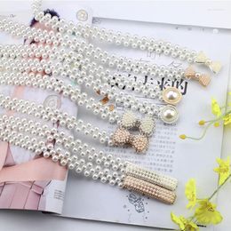 Belts Women Ladies Pearls Crystal Beads Chain Belt Stretchy Flower Buckle Waistband