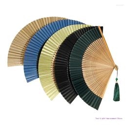 Decorative Figurines C63E Elegant Silk Bamboo Fan With Hollowed Out Bone For Home