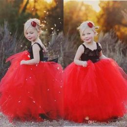 Dresses Newest Black And Red Puffy Flower Girls Dresses Floorlength Tulle Princess Ball Gown Little Kids Formal Party Wear Gowns Birthday