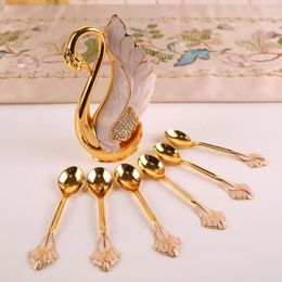 Coffee Scoops Spoons Or Fork Swan Base Holder 15.1CM Creative Flatware Set Household Innovative Design Light Luxury Sliver / Gold