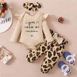 Clothing Sets 0-18 Months Born Baby Girl Clothes Ruffle Long Sleeve Bodysuit Leopard Pants Headband 3Pcs Set Toddler Fashion Outfit