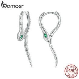 Necklaces Bamoer 925 Sterling Silver Snake Ear Buckles Green Zircon Hoop Earrings for Women Personalised Fine Jewellery Gift BSE792