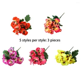 Decorative Flowers 3 Pieces Artificial Flower Fake Silk Pansy Plant Self-Assembly Bouquet For Party Home Garden Room Wedding Purple