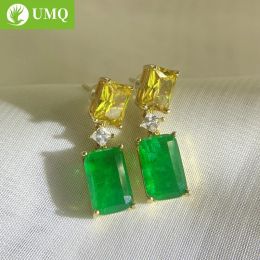 Earrings UMQ Vintage 100% 925 Sterling Silver Emerald Citrine Gemstone Birthstone Drop Dangle 18K Earrings Fine Jewelry Wholesale