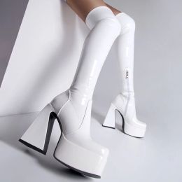 Boots Platform Over the Knee High Boots 2022 Brand Design Zipper White Black Fashion Motorcycle Boots Sexy Party Walking Comfy Shoes