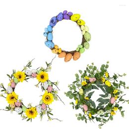 Decorative Flowers Simulated Egg Wreaths Easter Eggs Interior Decorations Holiday Atmosphere Decor Window Door Hanging Sunflower Eucalyptus