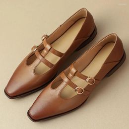 Casual Shoes 2024 Autumn Women's Cow Leather T-strap Flats Retro Female High Quality Soft Comfortable Daily For Women
