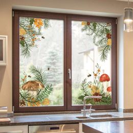 Window Stickers Kizcozy Autumn Watercolour Glass Retro Mushroos Removable Static Cling Double-Sided Film For Bedroom Decor