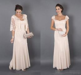 Elegant Mother of the Bride Dresses With Jackets Short Sleeves Lace Chiffon Ankle Length Long Formal Gowns4994958