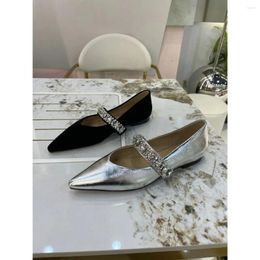 Casual Shoes Flat Women's 2024 Spring Autumn Fashion Pointed Bottom Shallow Mouth Rhinestones Black Silver Luxury Women