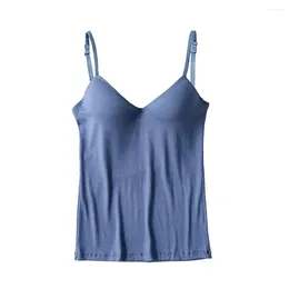 Camisoles & Tanks Women Vest Solid Color Fine Texture Slim Fit Padded Bra Tank Top Shirt Blouse For Girl