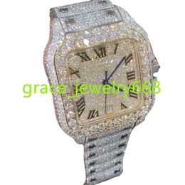Moissanite Diamond Mens Party Wear Watch Black Colour Leather Band Watch Fancy Square Dial Automatic Movement Watch Gift For Her