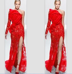 Amazing Design One Shoulder Single Sleeve Lace Big Bow Applique Front Split Evening Gowns Customise Prom Celebrity Dresses Elie 8515617